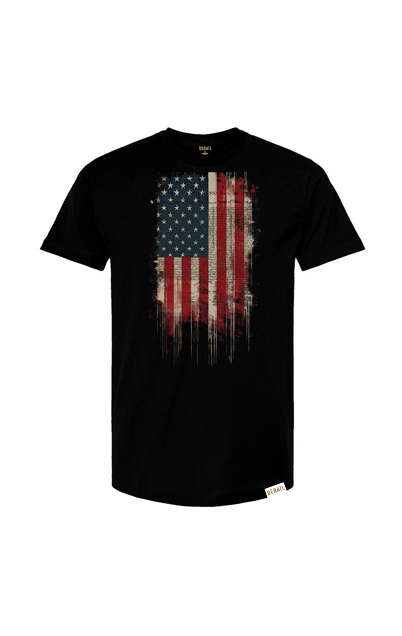 Distressed American Flag Graphic T-Shirt with Constitution Overlay