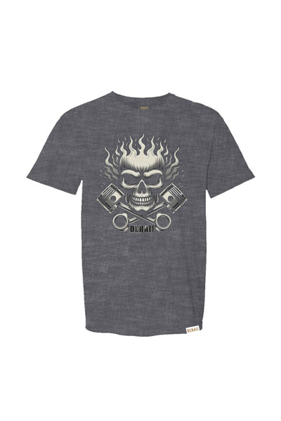 Menacing Skull and Pistons Charcoal Tee